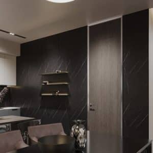 MATTE NERO FALPANEL, MATT HATÁSÚ FEKETE SZÍNŰ FALPANEL, MÁRVÁNYMINTÁS FALPANEL, 5MM VASTAG, 110CMX280CM