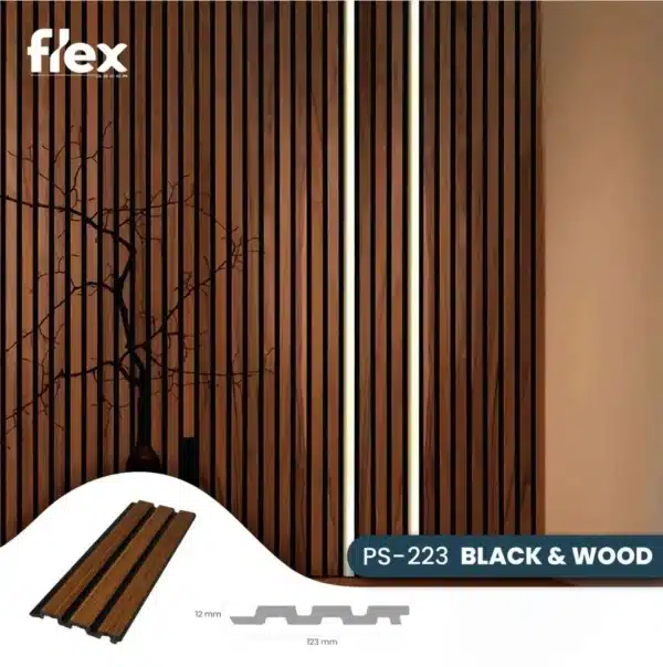 3D Wood and Black, 3D falpanel, Fa Mintás, Végteleníthető, 24mm vastag, 16cmx290cm - Image 2